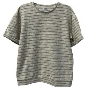 Zara Men’s Cuffed Short Sleeve‎ Textured Striped Sweater  Sz M